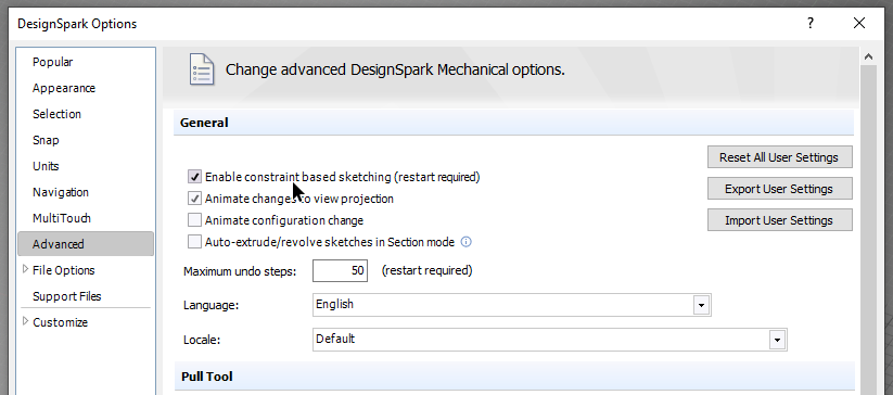 The constraint option buried under Options -> Advanced