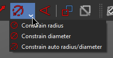 The radius constraint dropdown, showing 3 different versions of the constraint
