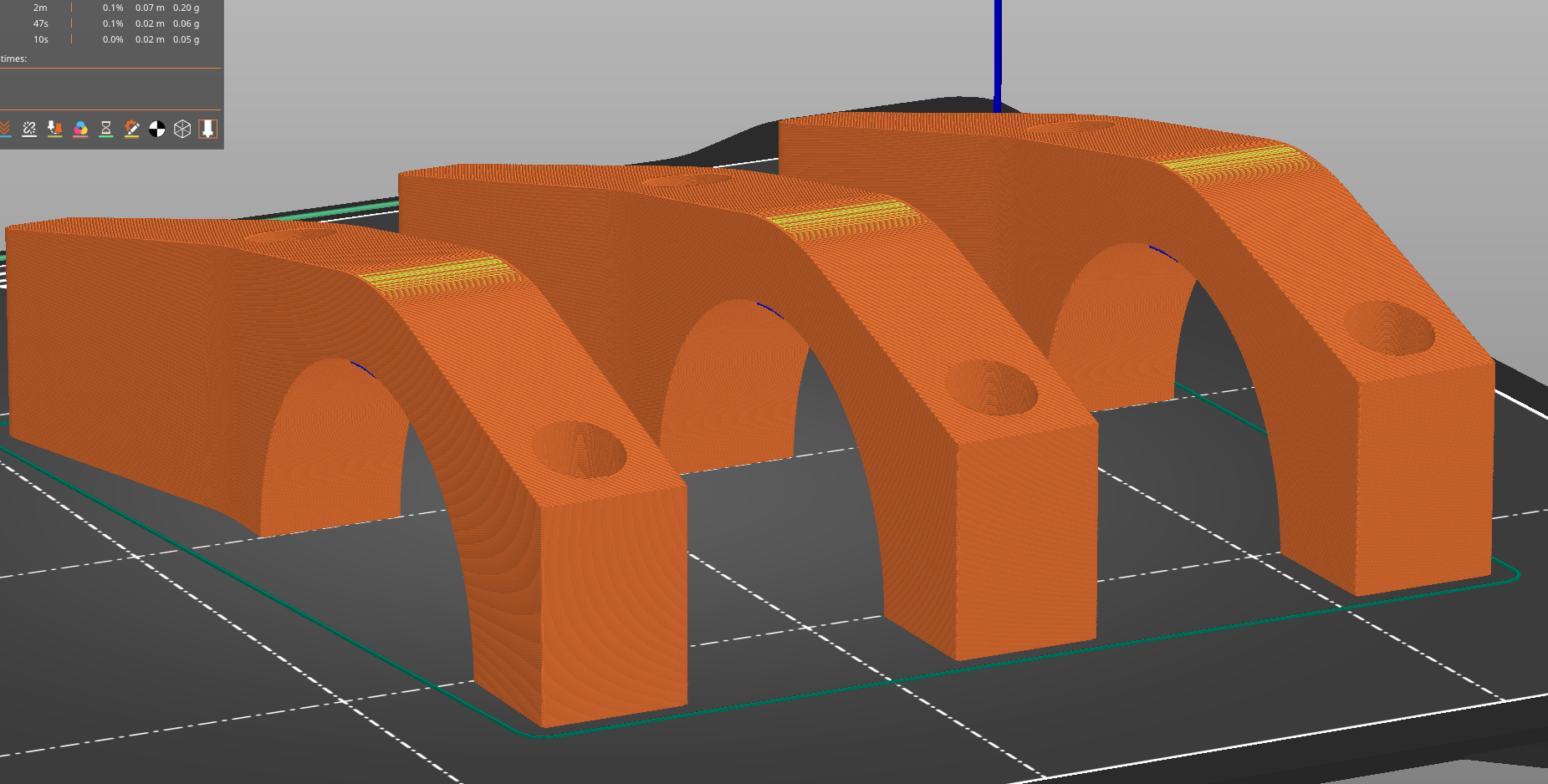 The three versions sliced at 0.05mm with a 0.4mm nozzle