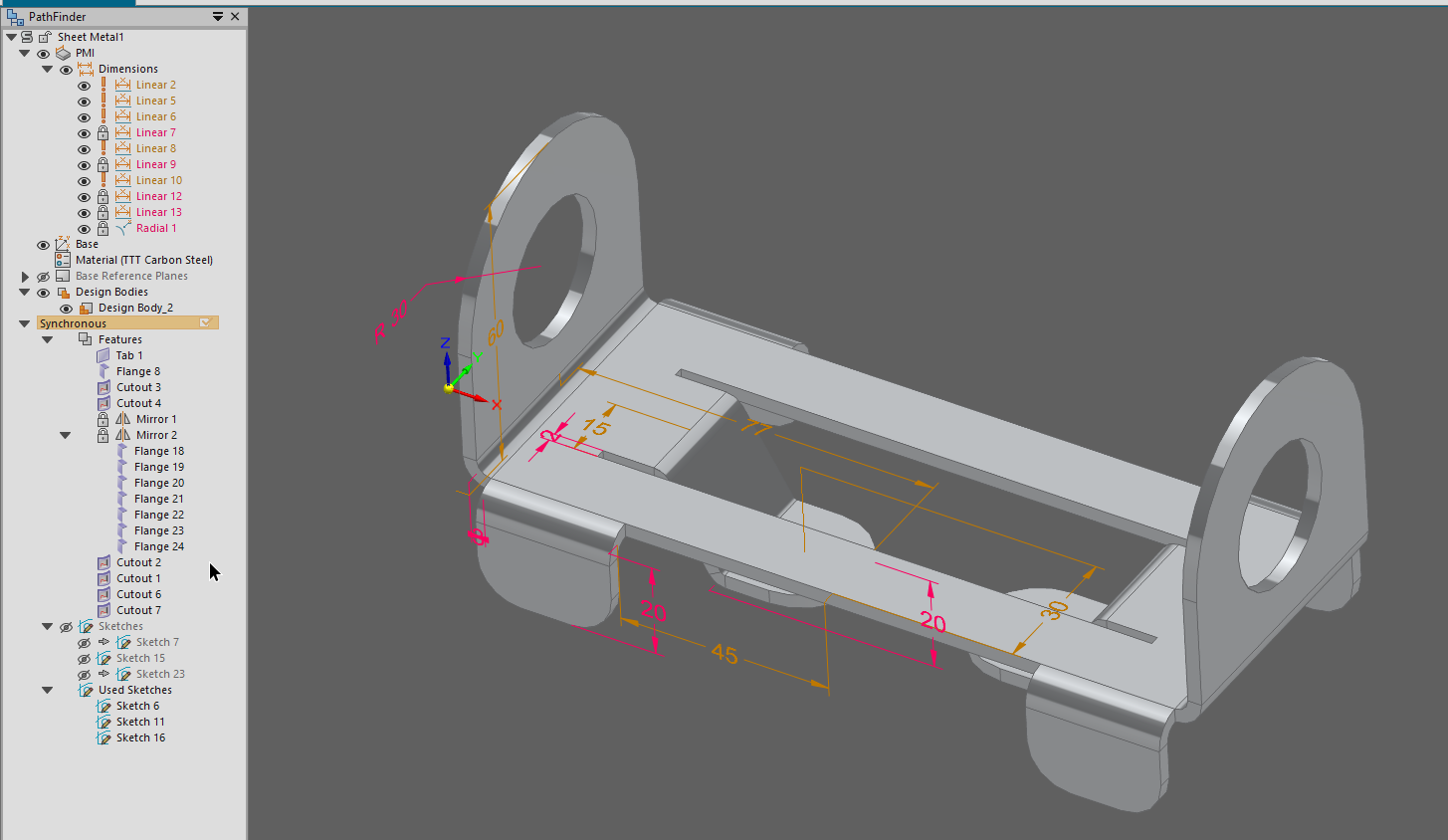 The part recreated using only sheet metal tools